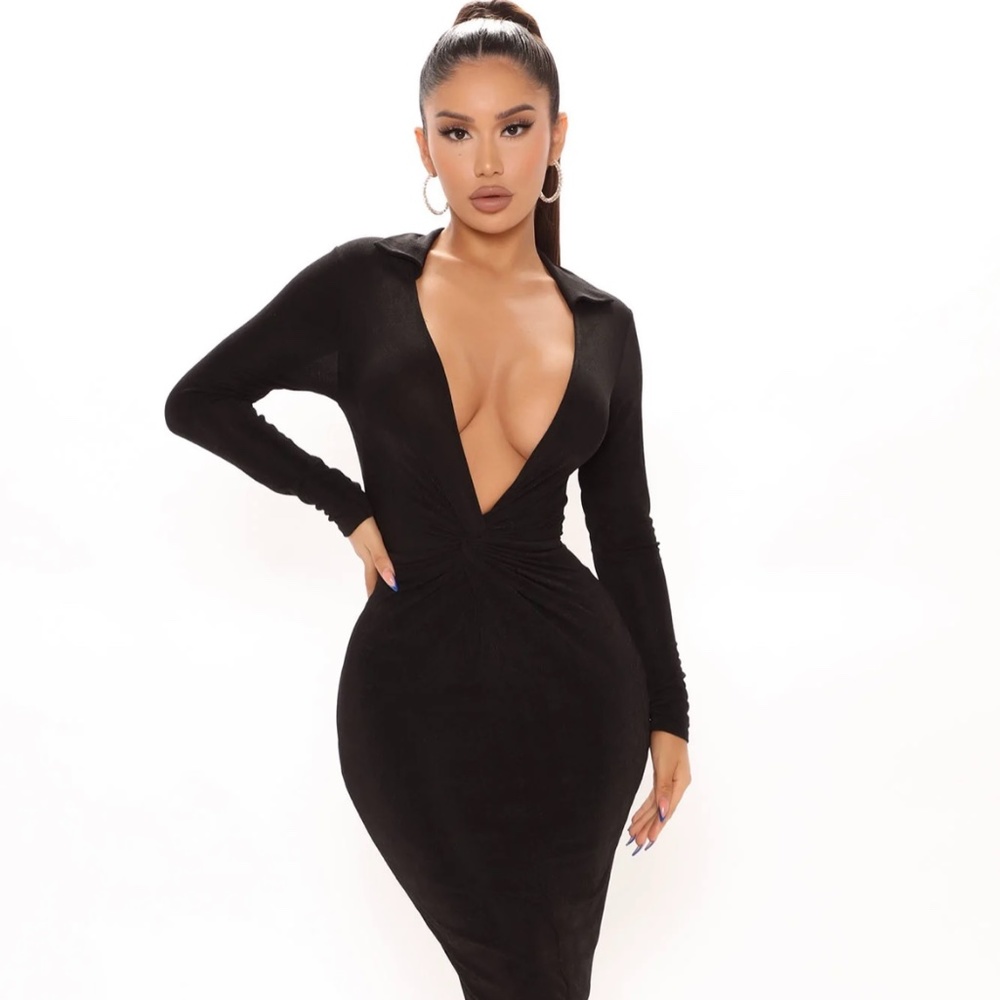 Fashion Nova Office Talk Slinky Midi Dress